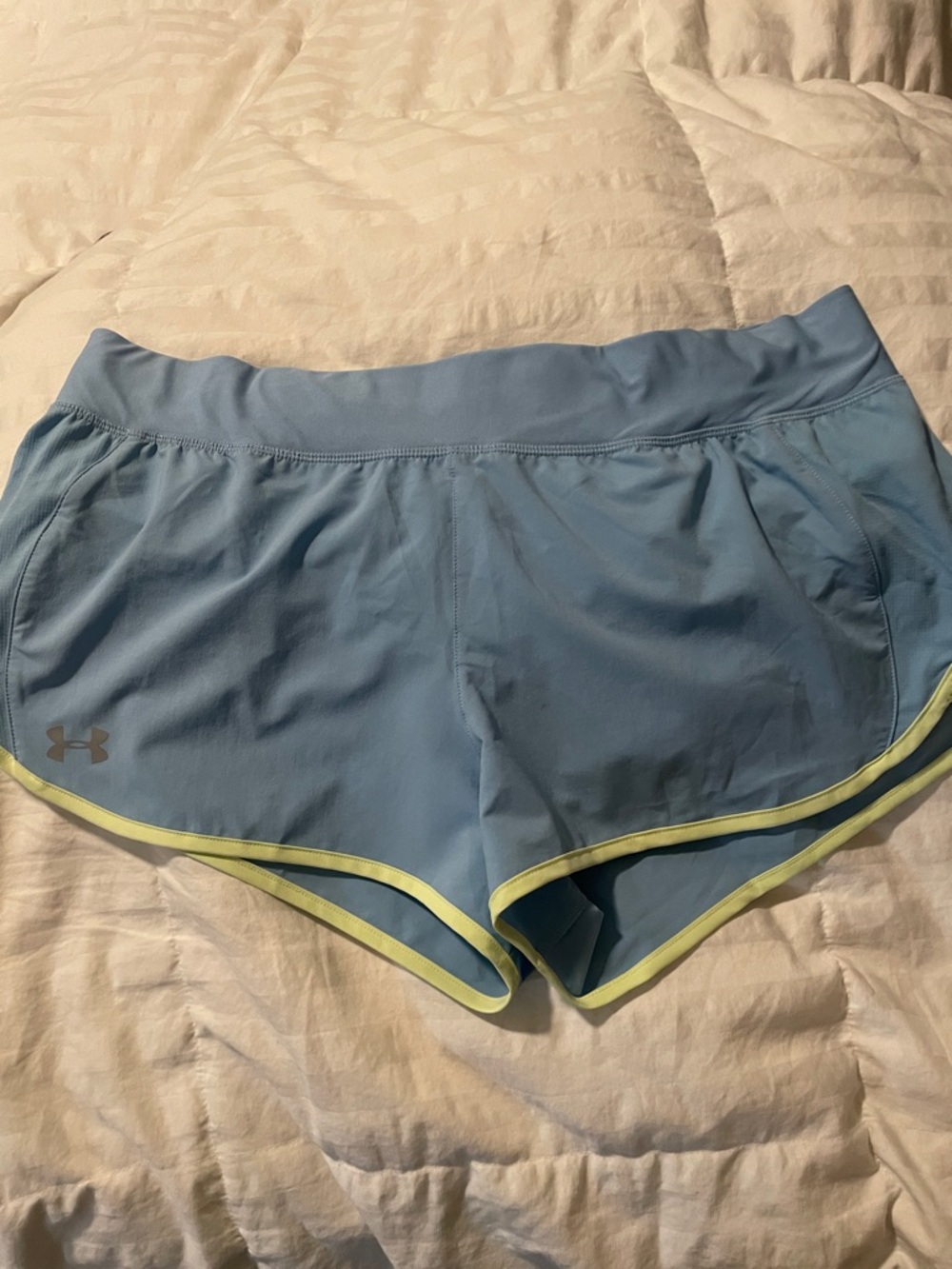 Under Armour Women’s Light Blue Athletic Shorts with Lime Trim